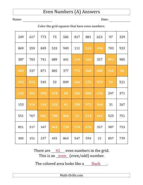 The Coloring in Even Numbered Squares to Make a Picture (All) Math Worksheet Page 2