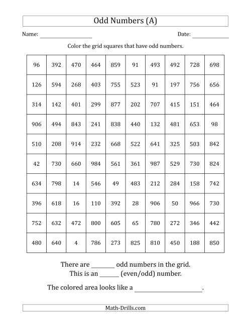The Coloring in Odd Numbered Squares to Make a Picture (A) Math Worksheet