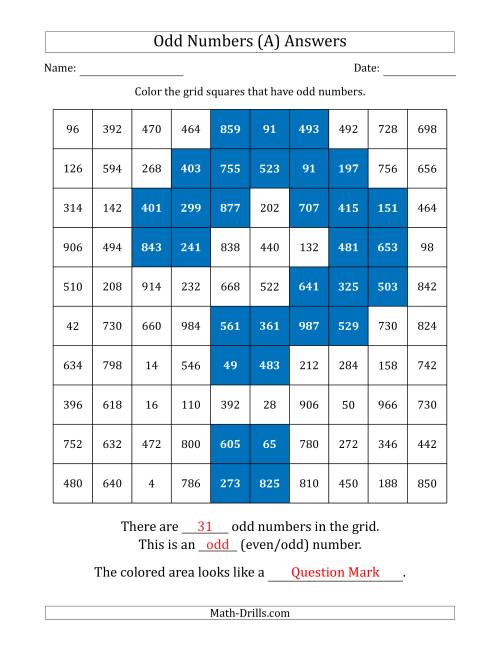 The Coloring in Odd Numbered Squares to Make a Picture (A) Math Worksheet Page 2