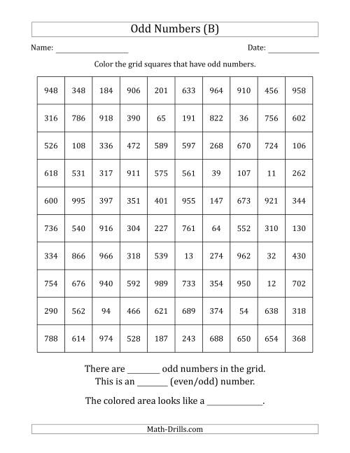 The Coloring in Odd Numbered Squares to Make a Picture (B) Math Worksheet