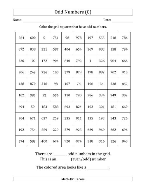 The Coloring in Odd Numbered Squares to Make a Picture (C) Math Worksheet