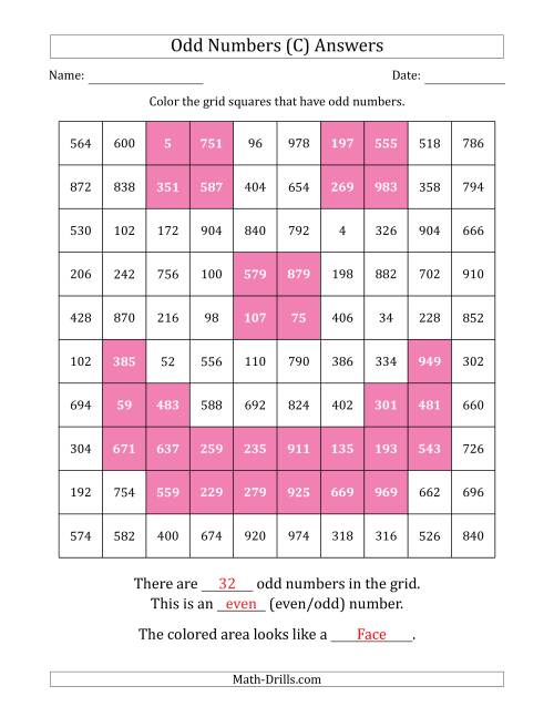 The Coloring in Odd Numbered Squares to Make a Picture (C) Math Worksheet Page 2