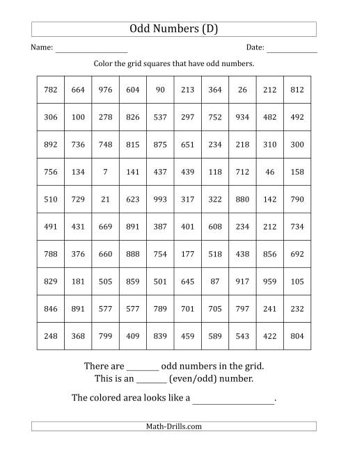 The Coloring in Odd Numbered Squares to Make a Picture (D) Math Worksheet