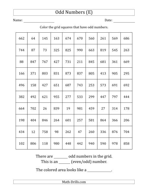 The Coloring in Odd Numbered Squares to Make a Picture (E) Math Worksheet