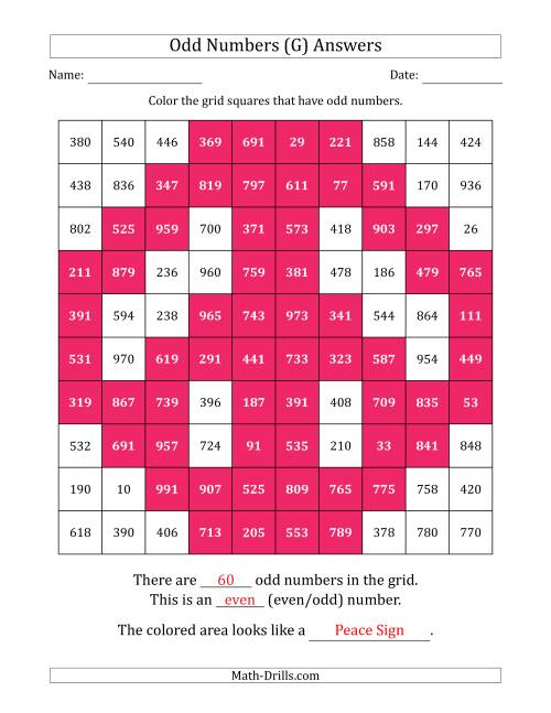 The Coloring in Odd Numbered Squares to Make a Picture (G) Math Worksheet Page 2