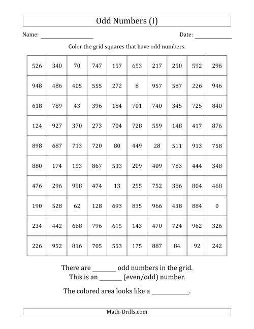 The Coloring in Odd Numbered Squares to Make a Picture (I) Math Worksheet