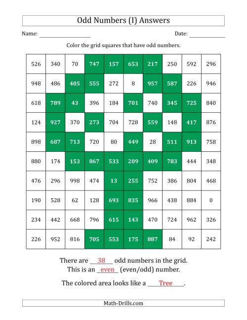 The Coloring in Odd Numbered Squares to Make a Picture (I) Math Worksheet Page 2