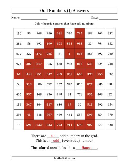 The Coloring in Odd Numbered Squares to Make a Picture (J) Math Worksheet Page 2