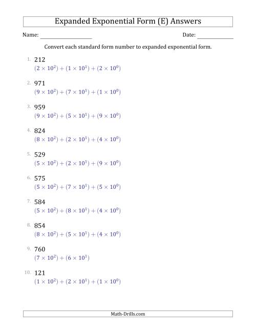 The Converting Standard Form Numbers to Expanded Exponential Form (3-Digit Numbers) (E) Math Worksheet Page 2