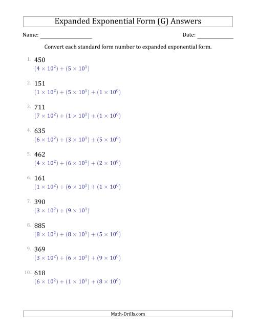 The Converting Standard Form Numbers to Expanded Exponential Form (3-Digit Numbers) (G) Math Worksheet Page 2