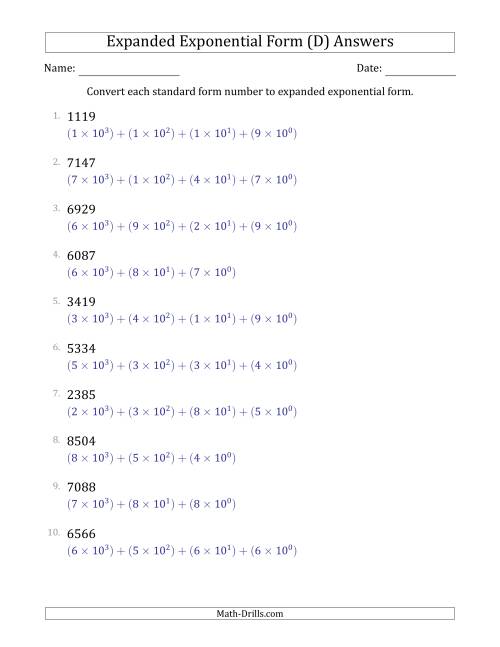 The Converting Standard Form Numbers to Expanded Exponential Form (4-Digit Numbers) (D) Math Worksheet Page 2