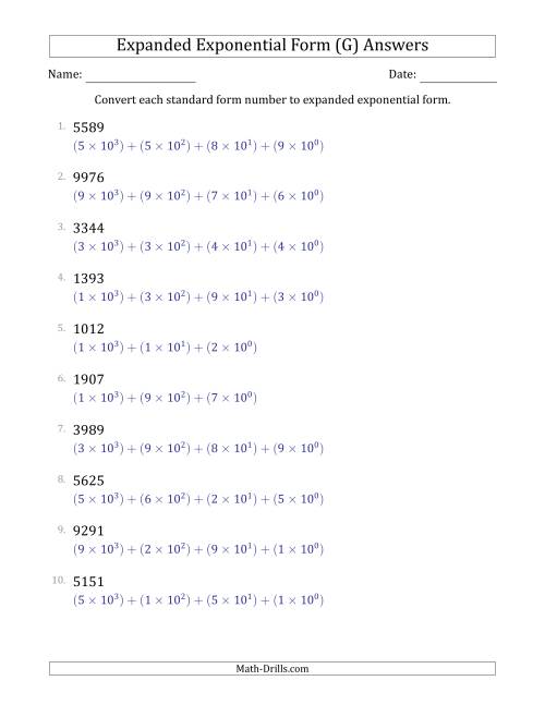The Converting Standard Form Numbers to Expanded Exponential Form (4-Digit Numbers) (G) Math Worksheet Page 2