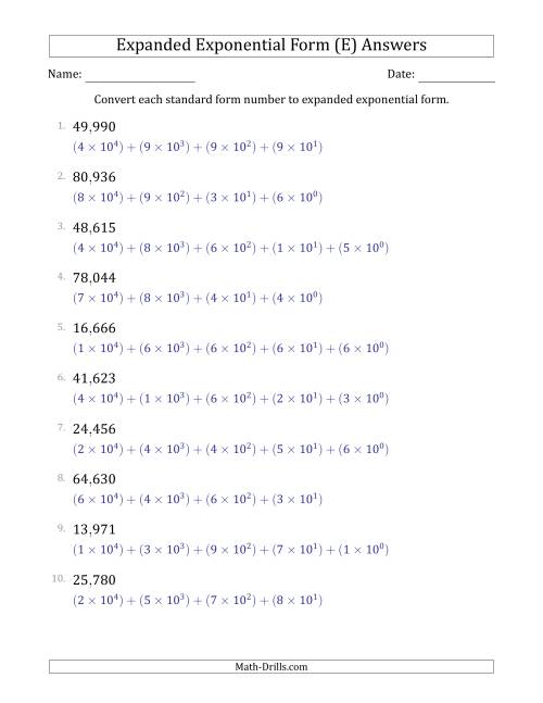 The Converting Standard Form Numbers to Expanded Exponential Form (5-Digit Numbers) (US/UK) (E) Math Worksheet Page 2