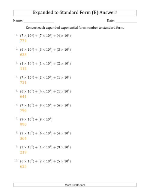 The Converting Expanded Exponential Form Numbers to Standard Form (3-Digit Numbers) (E) Math Worksheet Page 2