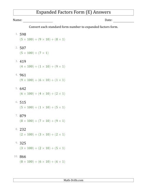 The Converting Standard Form Numbers to Expanded Factors Form (3-Digit Numbers) (E) Math Worksheet Page 2