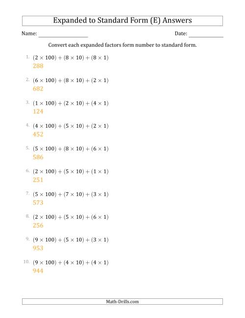 The Converting Expanded Factors Form Numbers to Standard Form (3-Digit Numbers) (E) Math Worksheet Page 2
