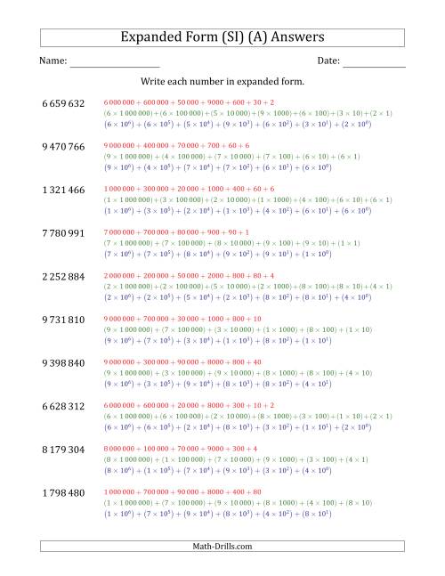 Writing 7-Digit Numbers in Expanded Form (SI Number Format) (A)