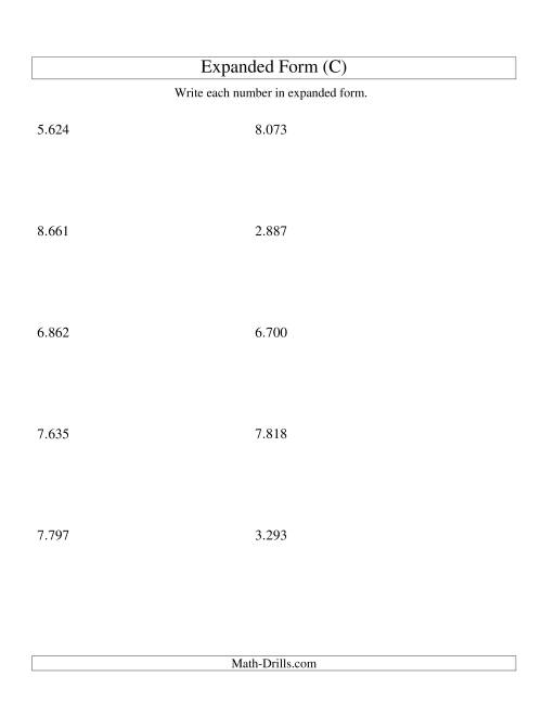 The Writing Numbers in Expanded Form 1.000 to 9.999 (Euro Version) (C) Math Worksheet