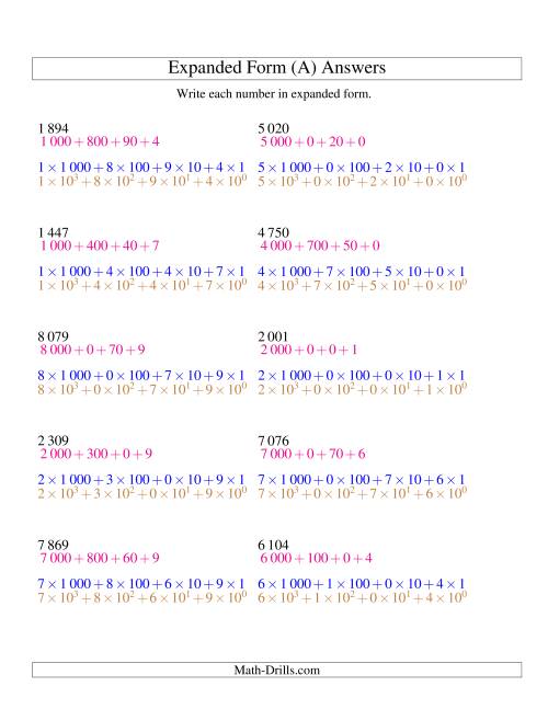 The Writing Numbers in Expanded Form 1 000 to 9 999 (SI Version) (A) Math Worksheet Page 2