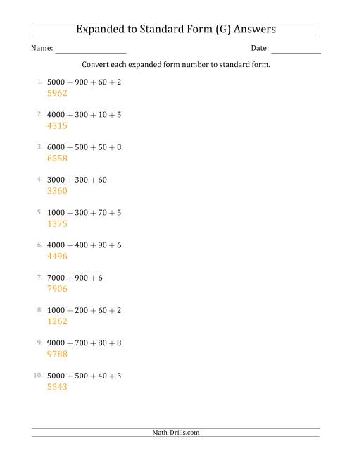 The Converting Expanded Form Numbers to Standard Form (4-Digit Numbers) (G) Math Worksheet Page 2