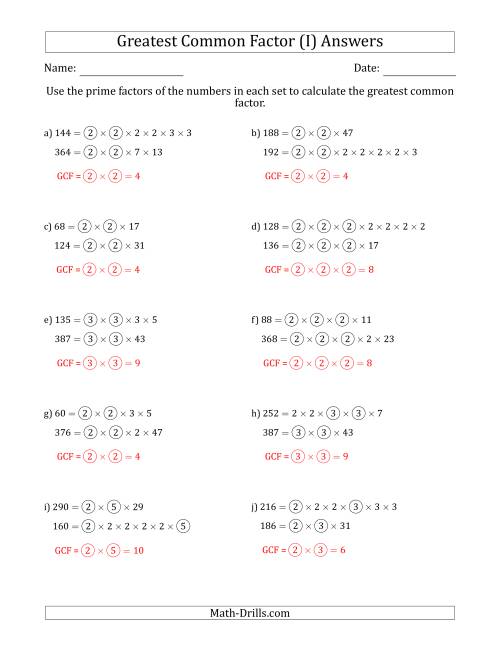The Calculating Greatest Common Factors of Sets of Two Numbers from 4 to 400 Using Prime Factors (I) Math Worksheet Page 2