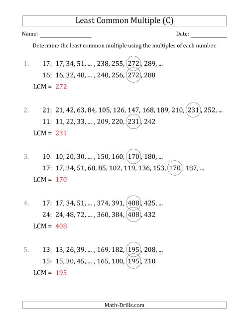 The Least Common Multiple from Multiples of Numbers to 25 (C) Math Worksheet Page 2