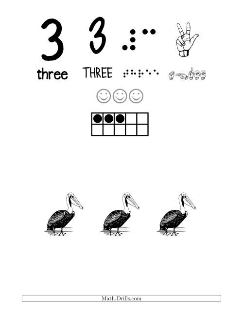 The Number 3 Recognition Poster with a Bird Theme Math Worksheet