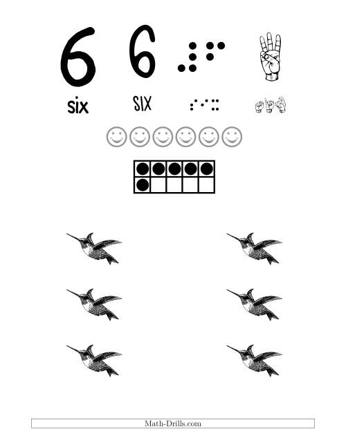 The Number 6 Recognition Poster with a Bird Theme Math Worksheet