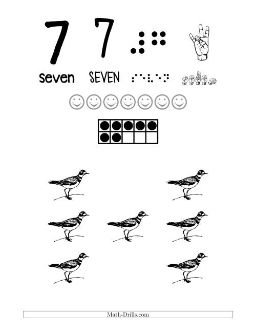 The Number 7 Recognition Poster with a Bird Theme Math Worksheet