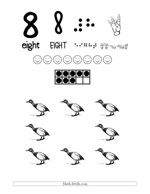 The Number 8 Recognition Poster with a Bird Theme Math Worksheet
