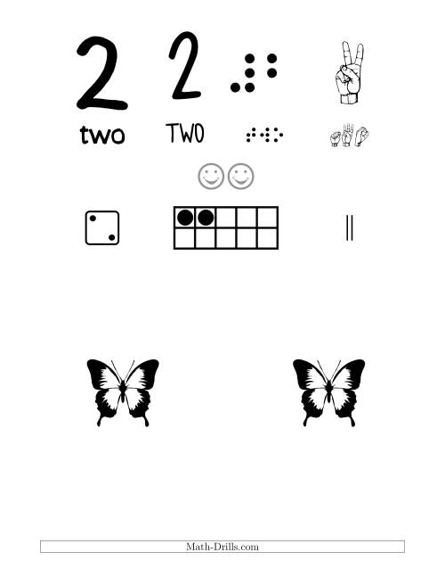 The Number 2 Recognition Poster with a Butterfly Theme Math Worksheet