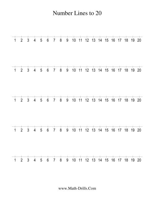 The Number Line to 20 Counting by 1 Math Worksheet