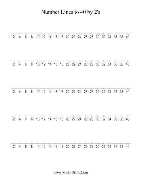 The Number Line to 40 Counting by 2 Math Worksheet