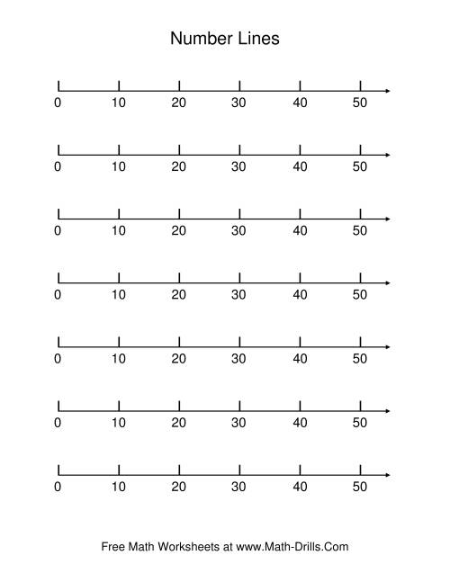 The Number Line to 50 Counting by 10 Math Worksheet