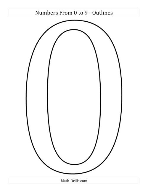 The Poster Sized Numbers from 0 to 9 in Outline (All) Math Worksheet