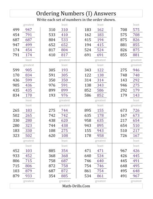 The Ordering Numbers (Range 100 to 999) (I) Math Worksheet Page 2