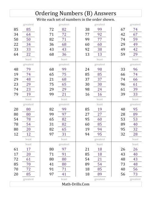 The Ordering Numbers (Range 10 to 99) (B) Math Worksheet Page 2