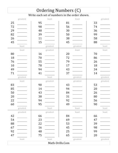 The Ordering Numbers (Range 10 to 99) (C) Math Worksheet