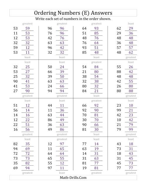 The Ordering Numbers (Range 10 to 99) (E) Math Worksheet Page 2