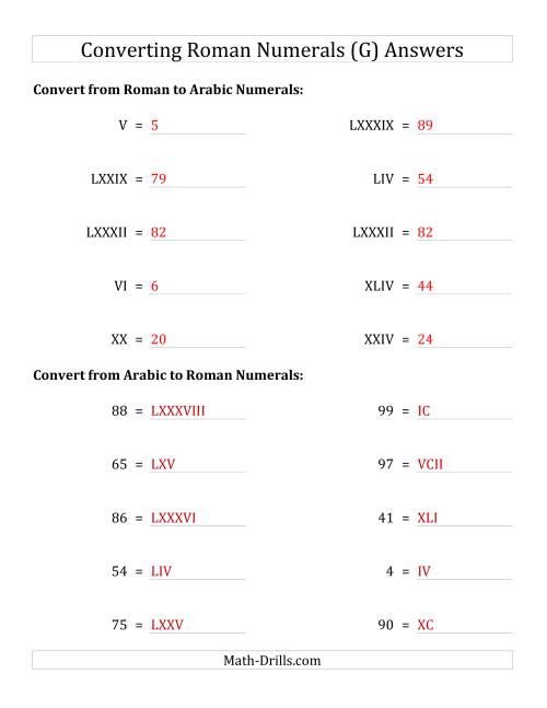 The Converting Compact Roman Numerals up to C to Standard Numbers (G) Math Worksheet Page 2