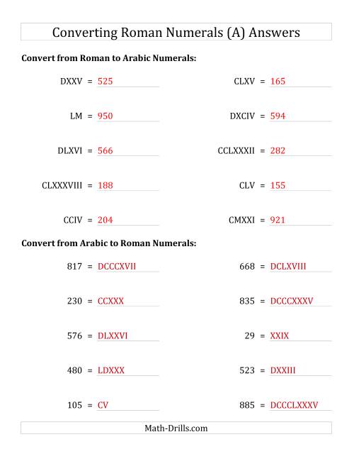 The Converting Compact Roman Numerals up to M to Standard Numbers (A) Math Worksheet Page 2