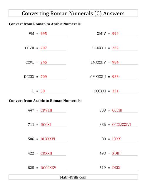 The Converting Compact Roman Numerals up to M to Standard Numbers (C) Math Worksheet Page 2