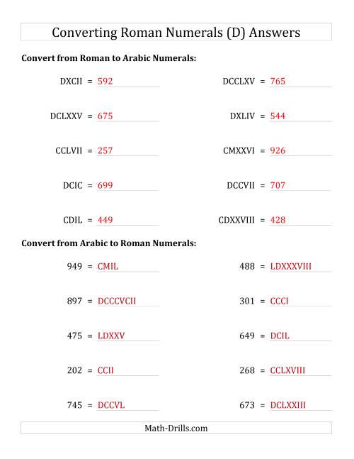 The Converting Compact Roman Numerals up to M to Standard Numbers (D) Math Worksheet Page 2