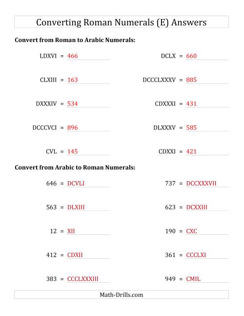 The Converting Compact Roman Numerals up to M to Standard Numbers (E) Math Worksheet Page 2