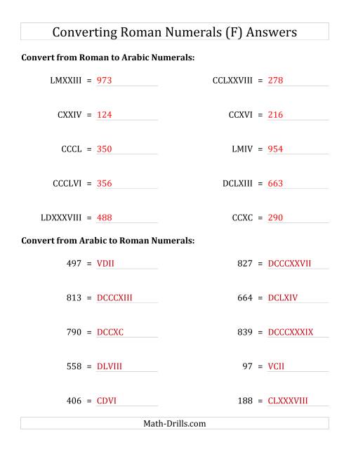 The Converting Compact Roman Numerals up to M to Standard Numbers (F) Math Worksheet Page 2