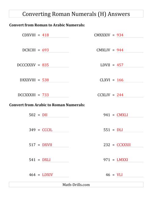 The Converting Compact Roman Numerals up to M to Standard Numbers (H) Math Worksheet Page 2
