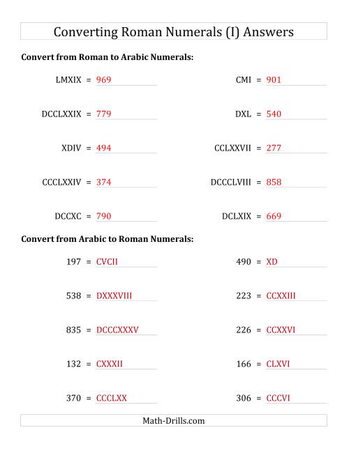 The Converting Compact Roman Numerals up to M to Standard Numbers (I) Math Worksheet Page 2