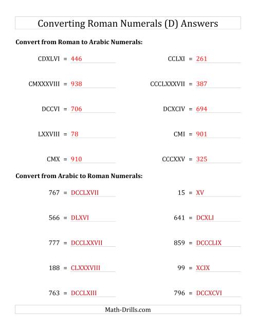 The Converting Roman Numerals up to M to Standard Numbers (D) Math Worksheet Page 2
