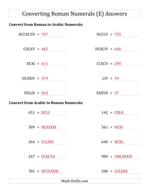 The Converting Roman Numerals up to M to Standard Numbers (E) Math Worksheet Page 2