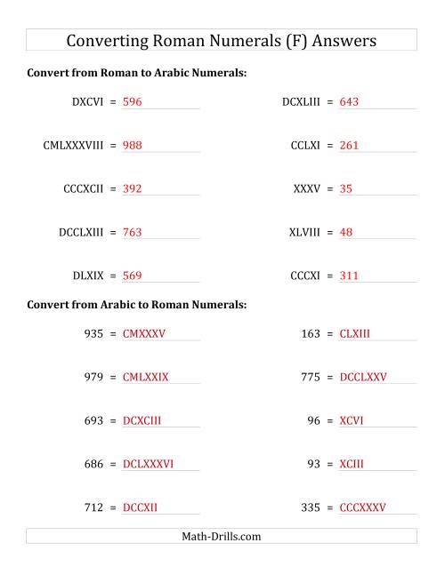 The Converting Roman Numerals up to M to Standard Numbers (F) Math Worksheet Page 2